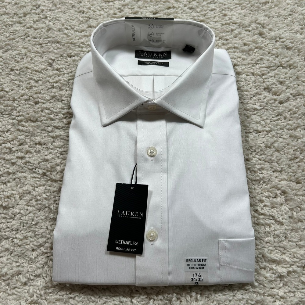 Lauren Ralph Lauren Dress Shirt 17.5 34/35 XL Solid White Herringbone New NWT